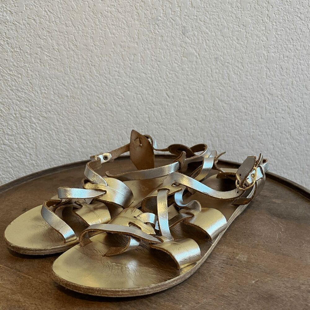 Ancient Greek Sandals Filareskia Low Platinum Gold Sandals Women's Size 39 US 9